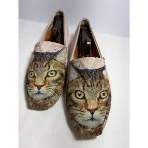 BOBS Skechers Women’s Slip-on Alpargata Shoes Light Pink Size 9 Tabby Cat Face.